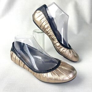 Cole Haan + NIKE AIR GOLD Metallic Leather BALLET FLATS! Ballerina Shoes Sz 6.5